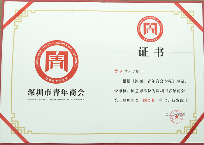 深圳市青年商会副会长证书